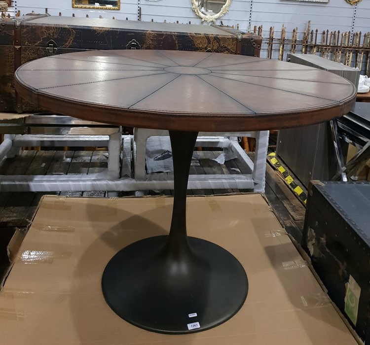 Modern circular centre table with brown leather se