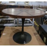 Modern circular centre table with brown leather se