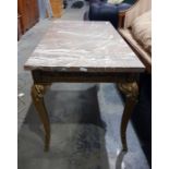 Rectangular marble topped coffee table on a gold s