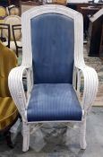 White painted cane framed conservatory elbow chair