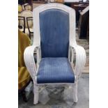 White painted cane framed conservatory elbow chair