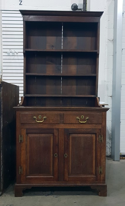 19th century oak dresser having flat moulded corni