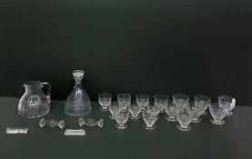 Quantity Baccharat cut pedestal glasses, various sizes, matching water jug and decanter and two pai