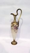 Doulton Burslem blush ewer with applied enamel flo