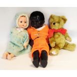 Two 20th century plastic dolls and a later teddy b