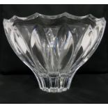 Large glass bowl with scalloped edge, leaf incised
