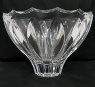 Large glass bowl with scalloped edge, leaf incised