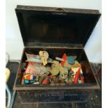 Metal chest with assorted Corgi, Matchbox and Dink