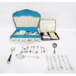 Silver plate fish knife and fork set (cased), a sm