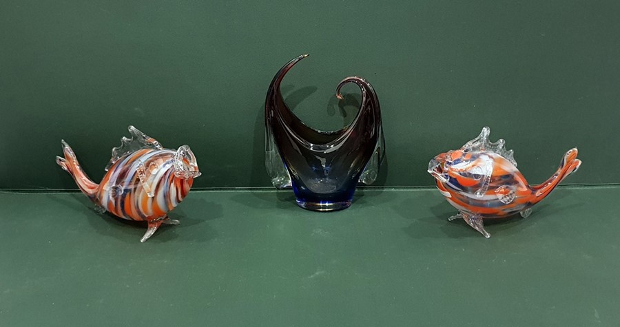 Pair mottled and clear model fish and 20th century