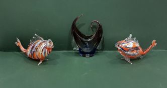 Pair mottled and clear model fish and 20th century