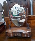 19th century mahogany shield-shaped toilet mirror,