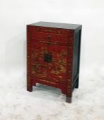 Red lacquer and floral decorated side cupboard wit