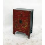 Red lacquer and floral decorated side cupboard wit