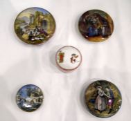 Four assorted pot lids to include 'Uncle Toby', 'T