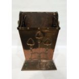 Art Nouveau copper coal bucket with an internal li