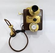 Wood and brass wall phone in original 1920's box,