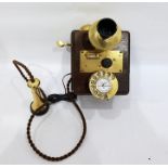 Wood and brass wall phone in original 1920's box,