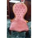 Lady's Victorian walnut framed deep button upholst
