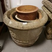 Pair of large composite stone planters with applie