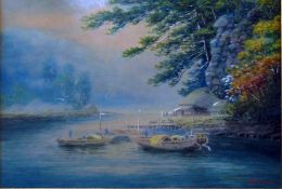 Two watercolour drawings of continental river scenes, 32cm x 48cm (2)