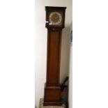 Oak cased grandmother clock with silver chapter ri