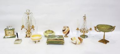 Assorted onyx and gilt brass ware to include cande