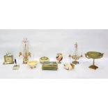 Assorted onyx and gilt brass ware to include cande