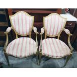 Pair armchairs, French Taste shield shaped backs,