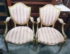 Pair armchairs, French Taste shield shaped backs,