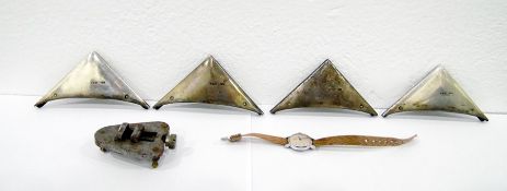 Four silver picture frame corners, London assay, lady's Tissot steel wristwatch and a clamp