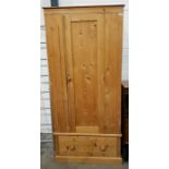 Pine single wardrobe with drawer to base, 82cm wid