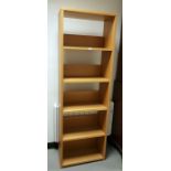 Contemporary light oak bookcase of five shelves by