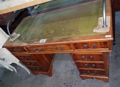 20th century yew wood pedestal desk of nine drawer
