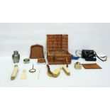 Small wicker hamper and contents of hip flask, Ori