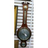 Wheel barometer with silver dial, temperature and