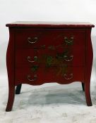 Red lacquer and floral painted chest of three long