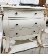 Cream painted bombe fronted chest of three drawers