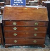 Georgian mahogany bureau fitted four graduated lon