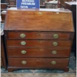 Georgian mahogany bureau fitted four graduated lon