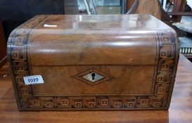 Victorian walnut inlaid writing box with cubist de