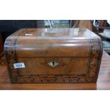 Victorian walnut inlaid writing box with cubist de