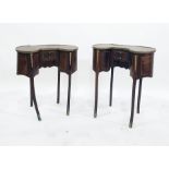 Pair of walnut, mahogany and inlaid French style s