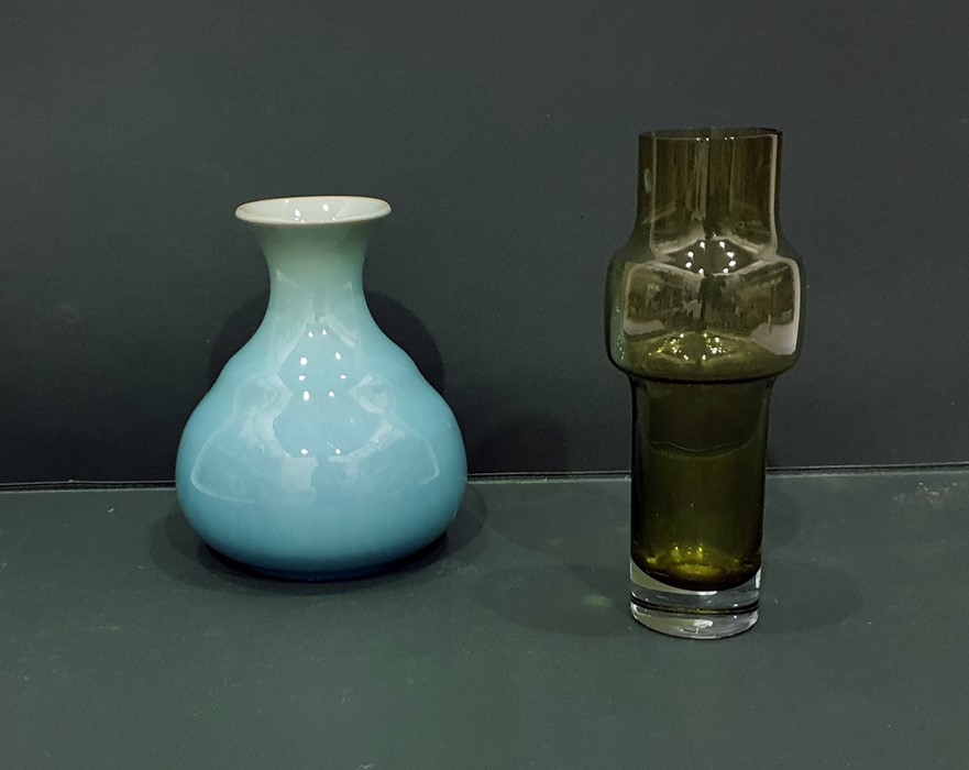Riihimaki type green and clear vase and studio pot