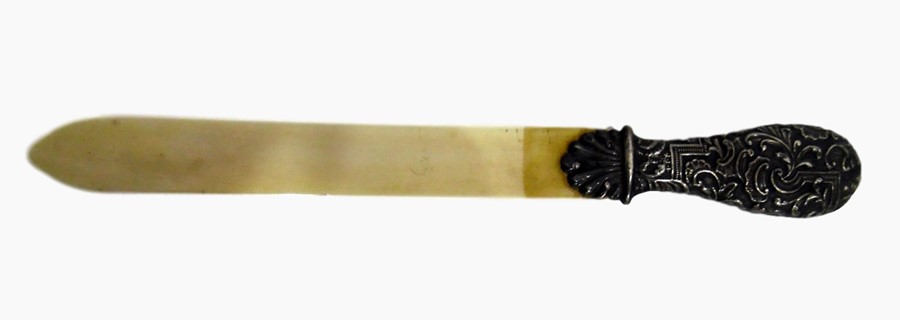 Ivory letter opener knife with scrollwork silver h