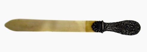 Ivory letter opener knife with scrollwork silver h