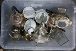 Quantity of Oriental style silver-coloured metal c