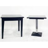 Two modern square tables, a metal jardiniere stand