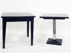 Two modern square tables, a metal jardiniere stand