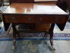 Mahogany and cross-banded sofa table with turned p